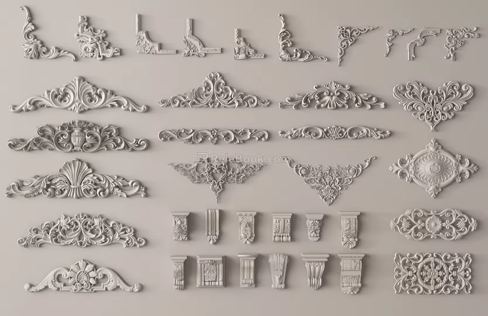 Gypsum components of simple European carved hornflower 3d model
