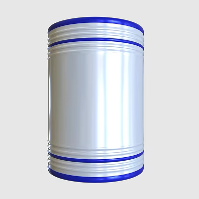 Industrial Metal Cylinder Equipment With Silver Body And Blue Stripes 3d model