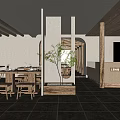 Minimalist Rustic Restaurant Interior Design With Wooden Beams Dining Tables and Indoor Tree