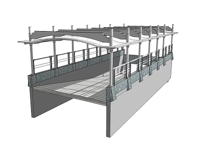Architectural Covered Walkway Structure Design With Railing And Support Beams 3d model