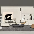 Modern Living Room Interior With Modular Sofa Area Rug Wall Art Bookshelf And Floor Lamp