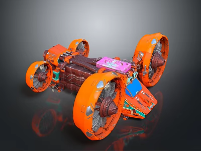 Orange Wheeled Mars Rover Advanced Mechanical Design For Planetary Space Exploration 3d model