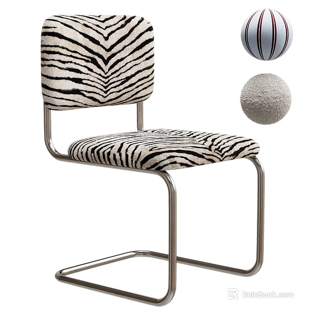 Stylish Zebra Print Upholstered Dining Chair With Sleek Metal Cantilever Frame For Contemporary Home Interiors 3d model 