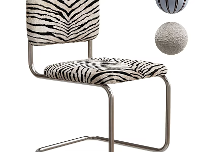 Stylish Zebra Print Upholstered Dining Chair With Sleek Metal Cantilever Frame For Contemporary Home Interiors 3d model