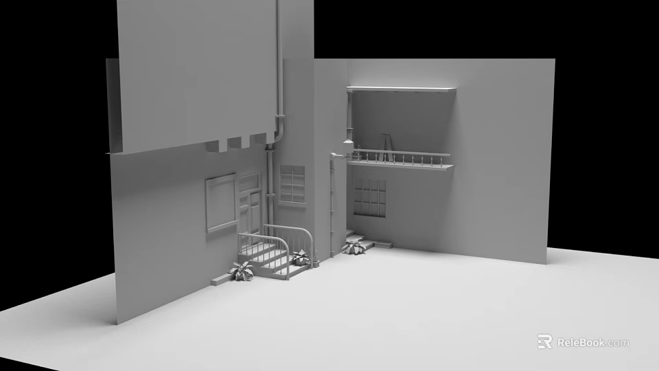 Architectural Building Components Featuring Staircase Railing Windows And Wall Structure 3d model