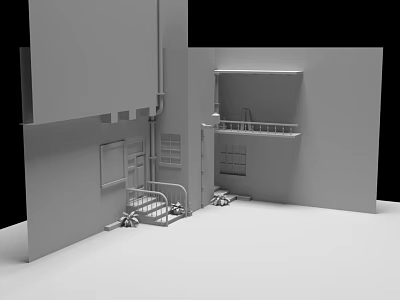 Architectural Building Components Featuring Staircase Railing Windows And Wall Structure 3d model