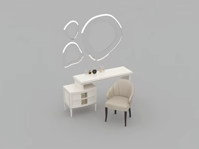 Modern White Dressing Table With Mirror Matching Chair And Decorative Accessories 3d model