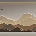 Modern Background Wall with 3D Mountain Pattern Sun and Flying Birds Design in Warm Tones