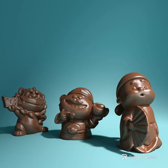 Hand Carved Character Sculptures Featuring Three Artistic Figures In Different Poses 3d model 
