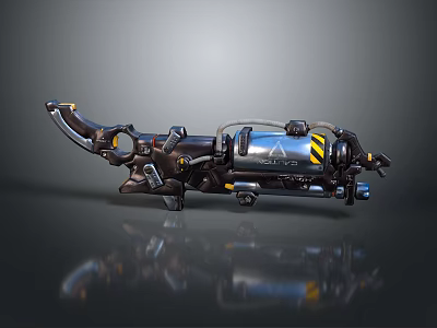 Futuristic Weapon with Metallic Body Blue Accents and Advanced Mechanical Design 3d model