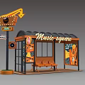 Music Themed Bus Stop Photo Spot With Neon Sign Jazz Elements And Seats