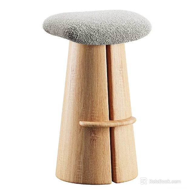 Modern Wooden Bar Stool With Gray Padded Seat And Ergonomic Footrest Design 3d model 