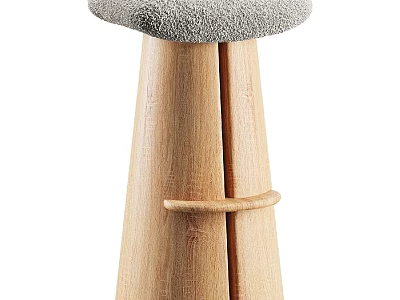 Modern Wooden Bar Stool With Gray Padded Seat And Ergonomic Footrest Design 3d model