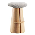 Modern Wooden Bar Stool With Gray Padded Seat And Ergonomic Footrest Design