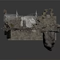 Ancient Stone Ruin Scene With Curved Stairs Stone Walls Water Stream And Small Plants