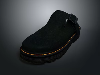 Black Casual Clog Shoes With Yellow Stitching And Thick Sole For Daily Use 3d model