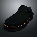 Black Casual Clog Shoes With Yellow Stitching And Thick Sole For Daily Use