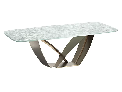 Modern Dining Table With Textured Glass Top And Crossed Silver Metal Base 3d model