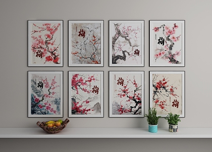 Chinese painting decorative painting plum blossom photo frame photo wall background painting propaganda painting art painting 3d model