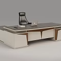 Modern Office Desk With Wooden Top Black Chair Storage Drawers And Laptop