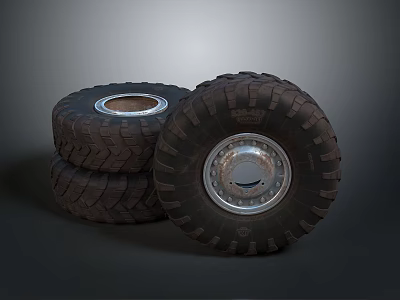 Stacked Heavy Duty Tires With Deep Tread And Silver Metallic Rims 3d model
