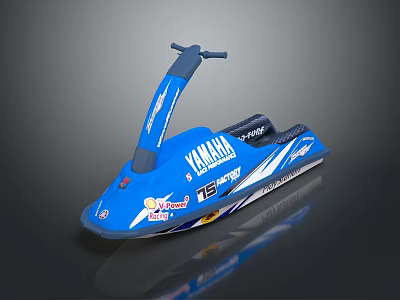 Blue Yamaha Jet Ski With Dolphin Stickers And Number 12 Graphics 3d model
