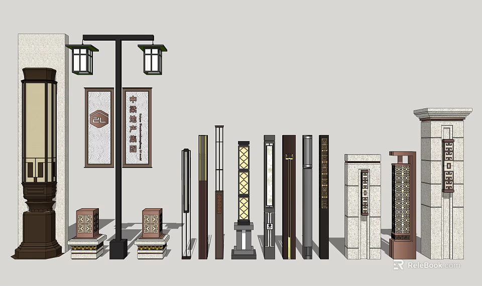 Various Outdoor Lights Designs With Traditional Lanterns Modern Pillar And Column Lamps 3d model 