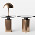 Two Modern Side Tables With Metallic Copper Base And Black Round Tabletop Design 3d model