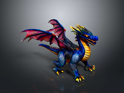Vibrant Blue Purple Dragon Character With Yellow Belly And Colorful Wings For Game Movie 3d model