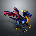 Vibrant Blue Purple Dragon Character With Yellow Belly And Colorful Wings For Game Movie
