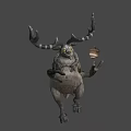 Mystical Forest Creature With Antlers Glowing Eyes Wooden Body And Acorn