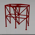 Red Architectural Building Frame Structure With Geometric Metal Support Beams Design 3d model