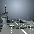 Aircraft Carrier Flight Deck with Military Jets and Island Structure
