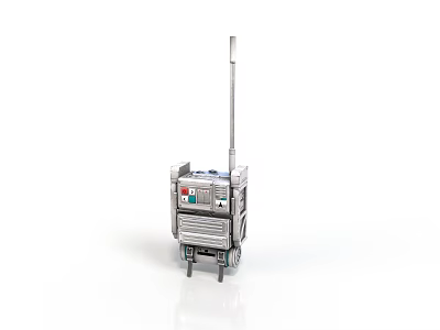 Mobile Equipment Cart With Control Panel Tall Antenna And Rolling Wheels Design 3d model