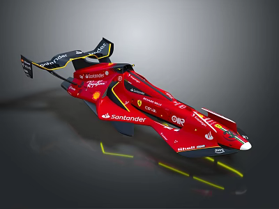 Red Scuderia Ferrari Racing Car With Shell Santander Logos And Aerodynamic Design 3d model