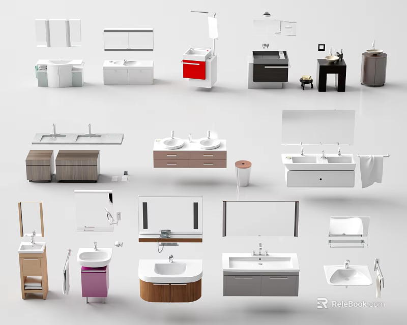 Various Modern Washbasin Designs With Mirrors Cabinets And Storage Solutions 3d model