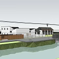 Rural Homestay Building With Farmland High Voltage Tower Small Buildings And Water Area