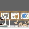 Stylish Decorative Ornament Combination with Figurines Models Framed Photos and Plants on Shelves