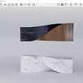Modern Wavy Reception Desk Design With Black White Marble And Wooden Accents