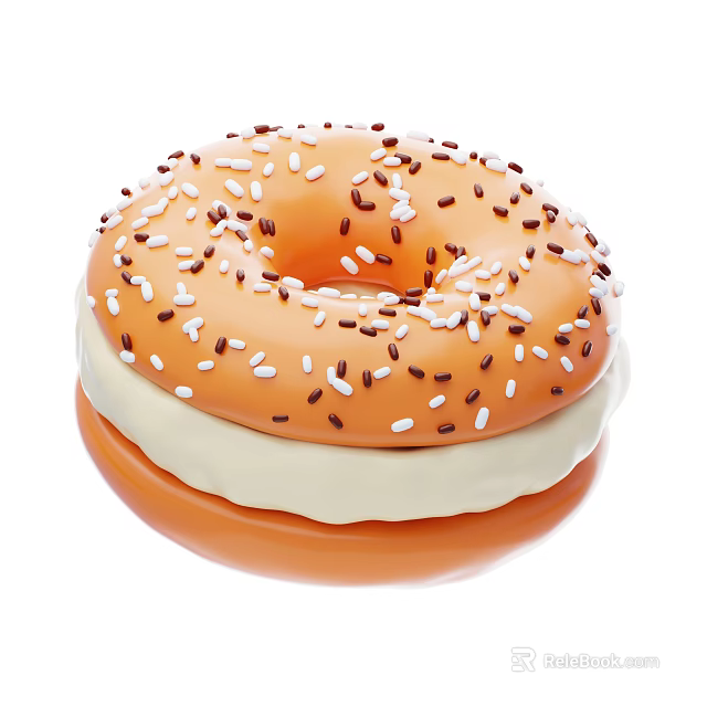 Delicious Donut Topped With Orange Frosting Sprinkled With White And Brown Sprinkles 3d model 