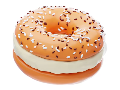 Delicious Donut Topped With Orange Frosting Sprinkled With White And Brown Sprinkles 3d model