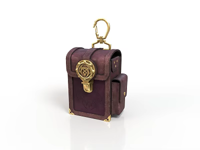 Purple Leather Mini Pouch With Golden Decorative Lock And Carabiner 3d model