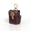 Purple Leather Mini Pouch With Golden Decorative Lock And Carabiner