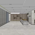 Modern Office Reception Desk With Marble Counter And Receptionist In Lobby Area