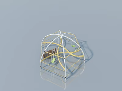 Modern Swing Door With Geometric White And Yellow Metal Frame Structure Design 3d model