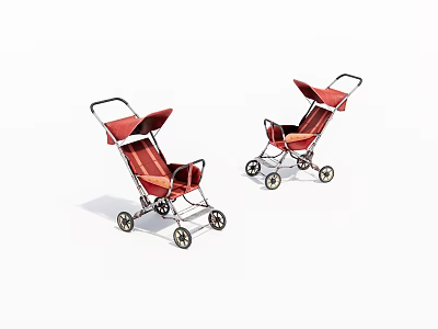 Two Red Baby Strollers With Canopies And Wheeled Frames For Infants 3d model