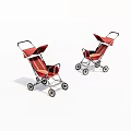 Two Red Baby Strollers With Canopies And Wheeled Frames For Infants