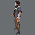 Man In Detailed 3D Character Design With White Tank Top Blue Jacket Brown Pants Black Shoes