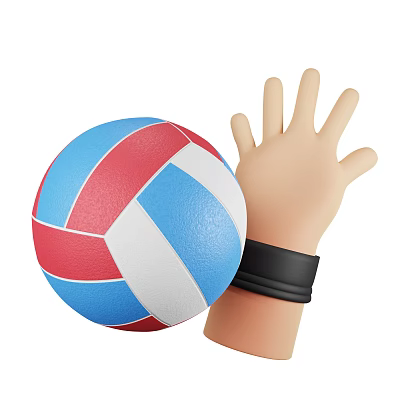 Red Blue White Volleyball And Hand With Black Wristband Sports Equipment 3d model
