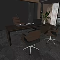 Modern Office Desk With Wooden Top Black Legs Laptop Desk Lamp And Ergonomic Chairs